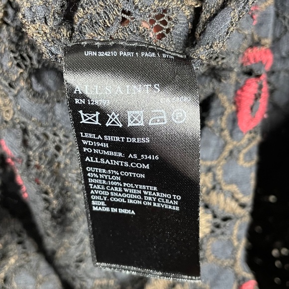 All Saints Shirt Womens 8 black brown floral lace Leela button up tunic dress - Picture 5 of 8